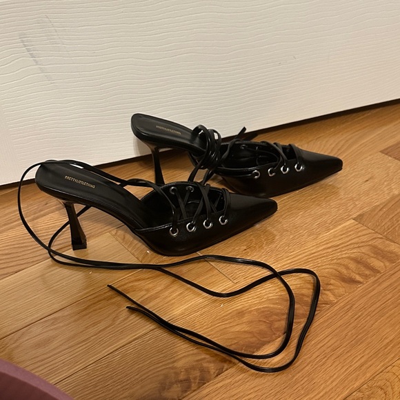 Black Lace-Up Heels - Picture 1 of 5